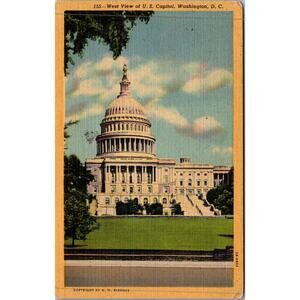 West View of U. S. Capitol in Washington DC Vintage Postcard SP17-23